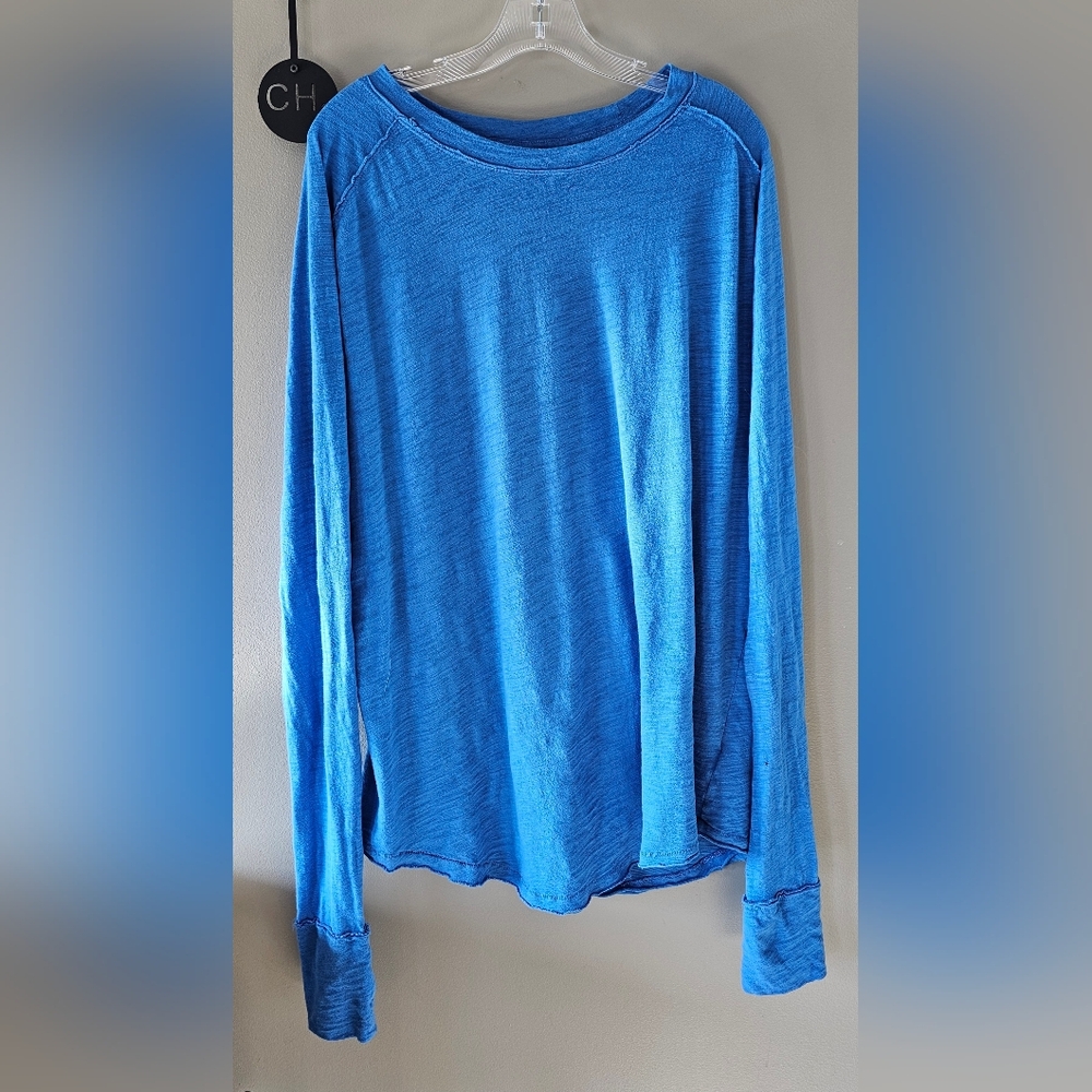 HTF Blue We The Free People ARDEN Cotton L/S Tee Shirt W/Thumbholes Sz M